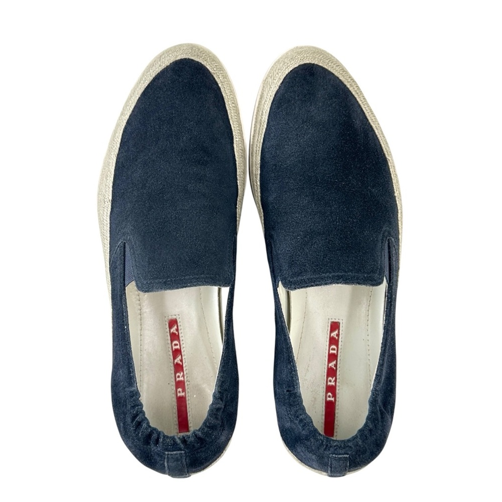 PRADA Sport Linea Rossa St. Tropez Navy Blue Suede Espadrille Slip On Shoes